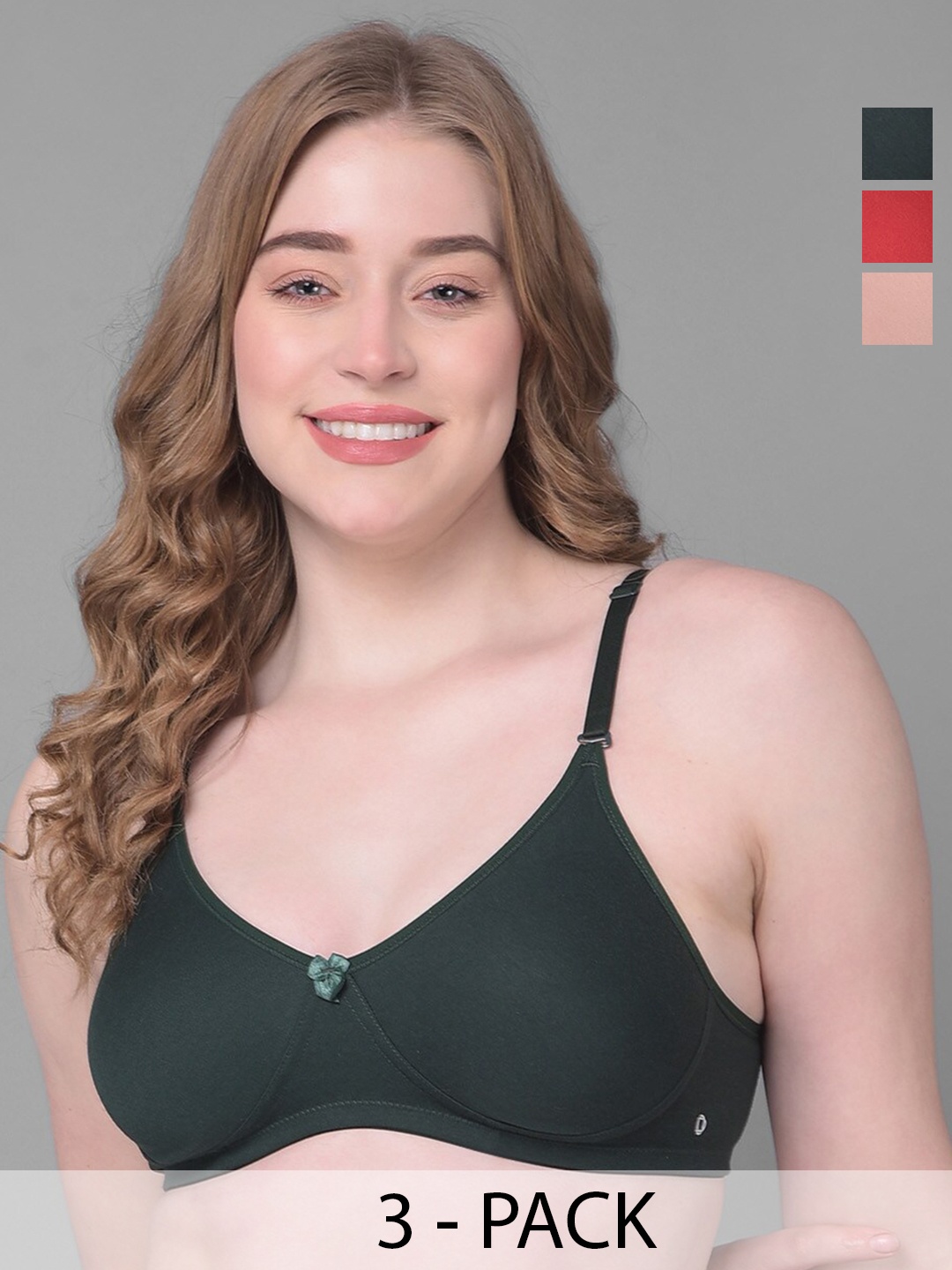 

Dollar Missy Pack Of 3 Full Coverage Cotton T-shirt Bras With All Day Comfort, Green