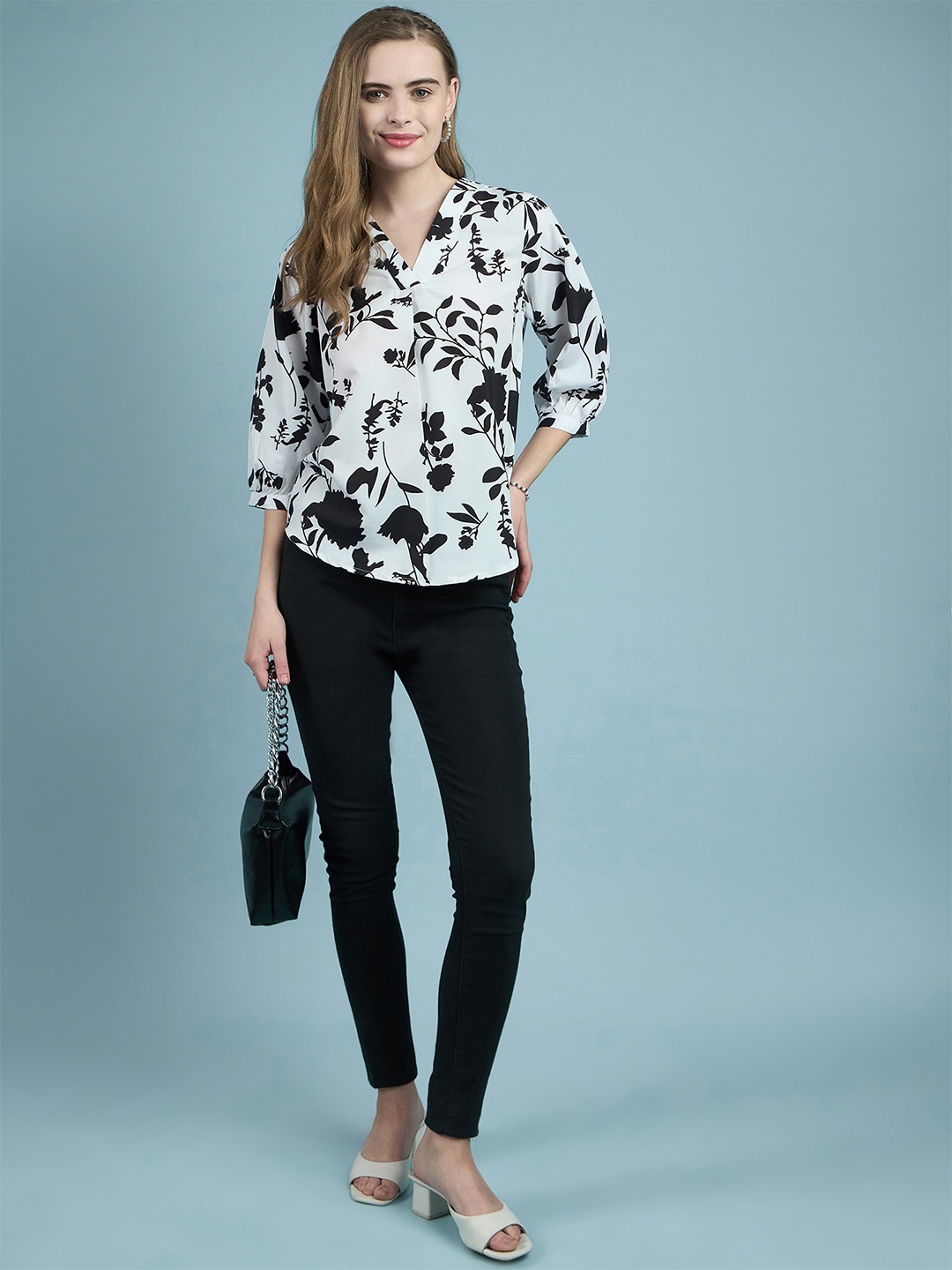 

DressBerry Floral Printed Shirt Style Top, White