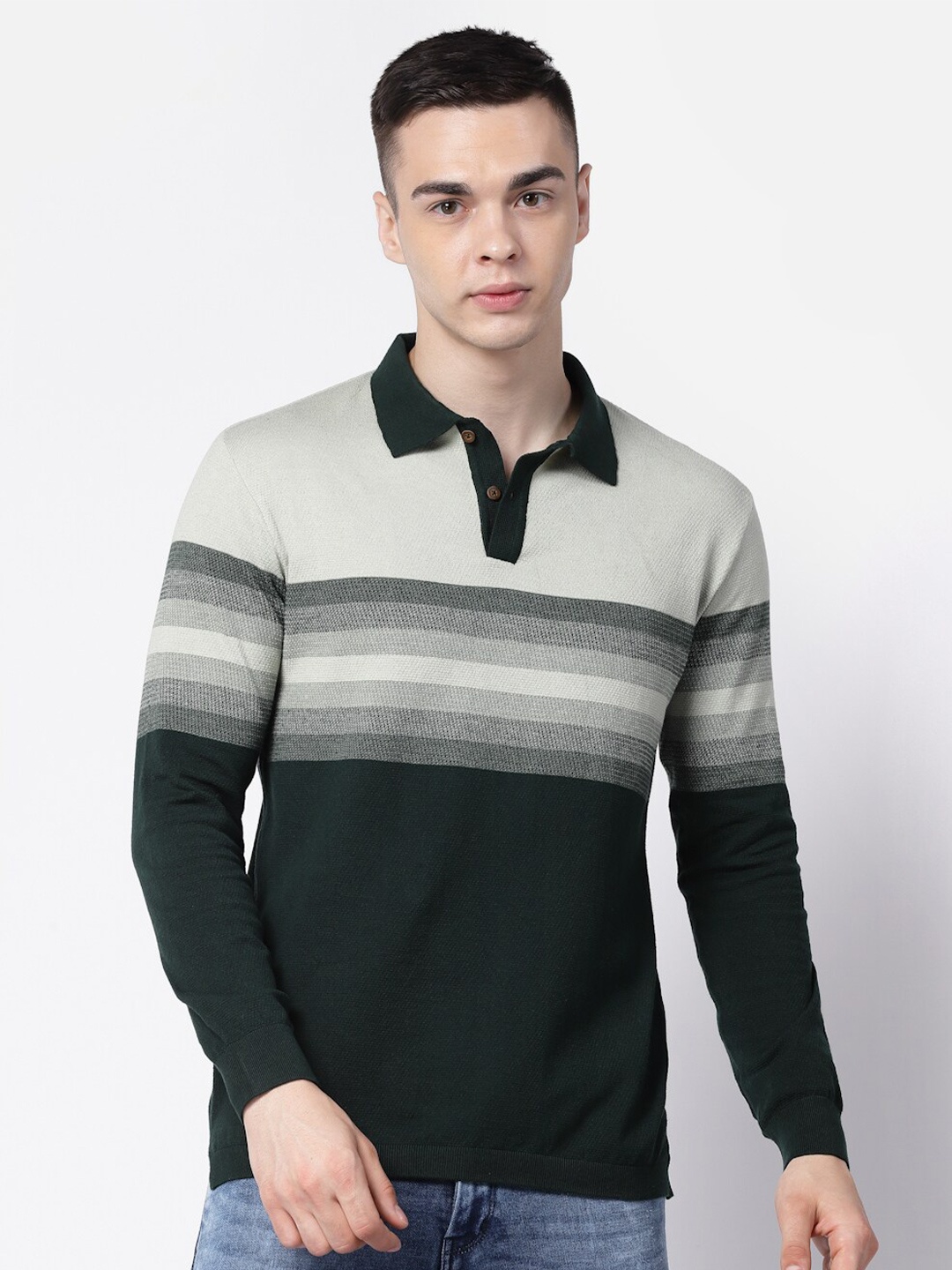 

Kalt Colourblocked Polo Collar Cotton T-shirt, Green