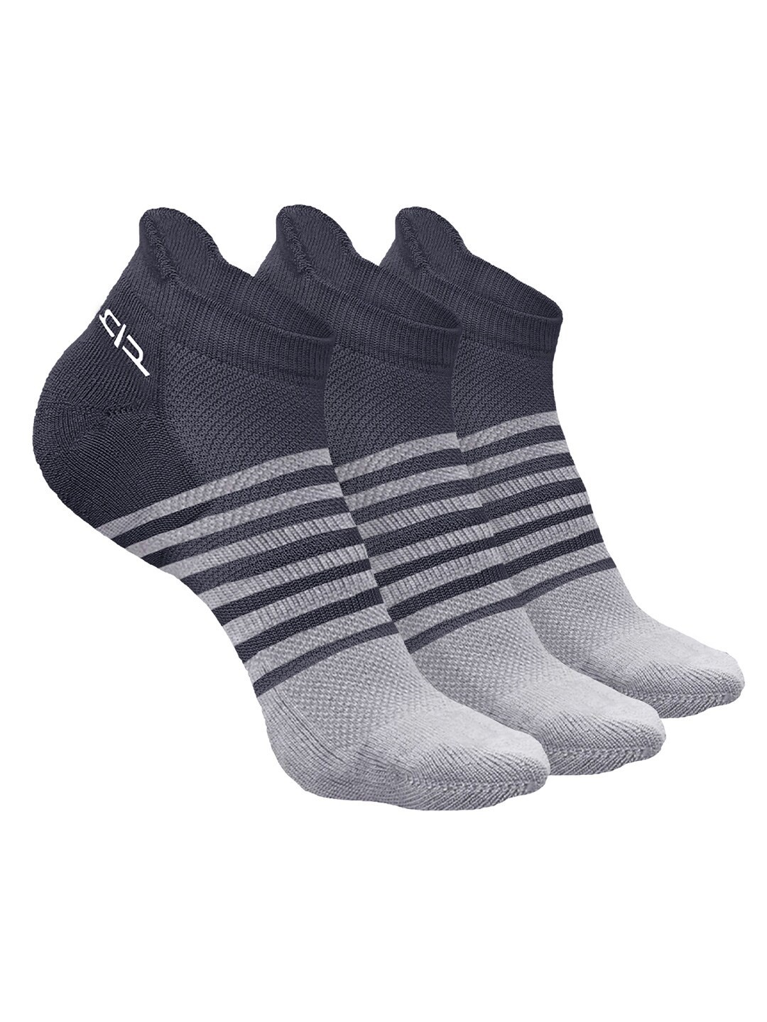 

Heelium Men Pack of 3 Bamboo Super Soft & Odour-Free Breathable Striped Ankle-Length Socks, Grey
