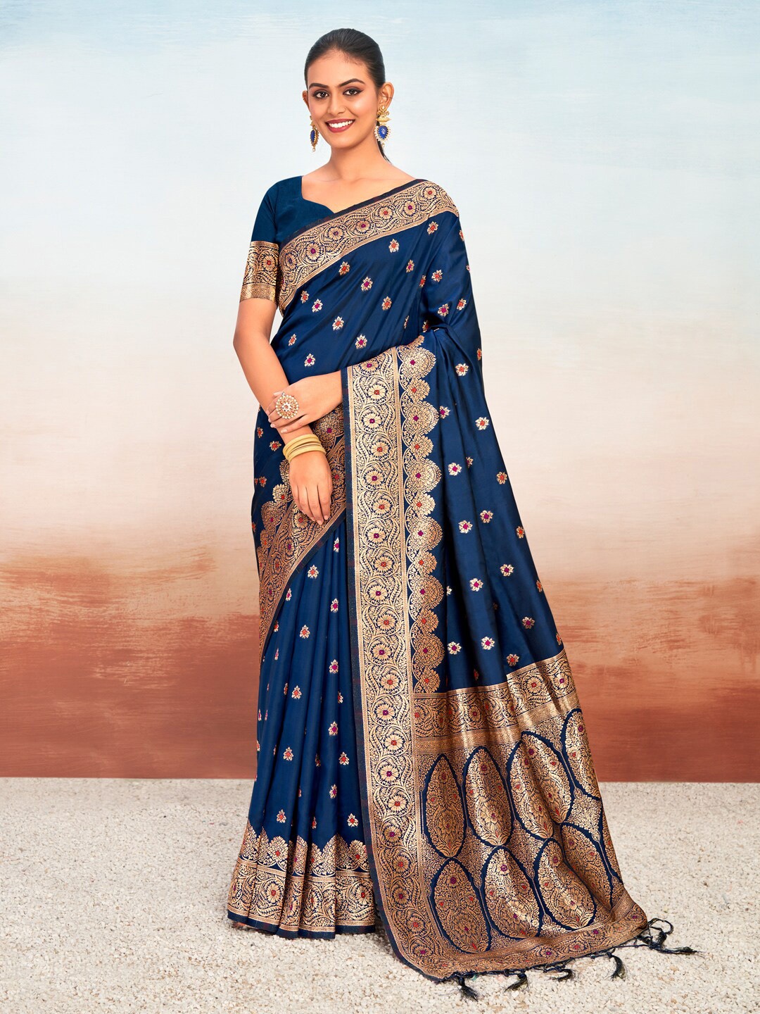 

Mitera Navy Blue Woven Design Zari Banarasi Saree