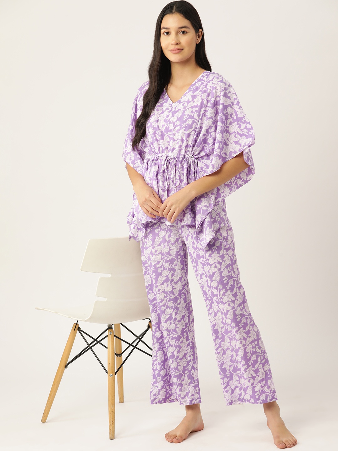 

ETC Floral Print Kaftan Night Suit, Lavender