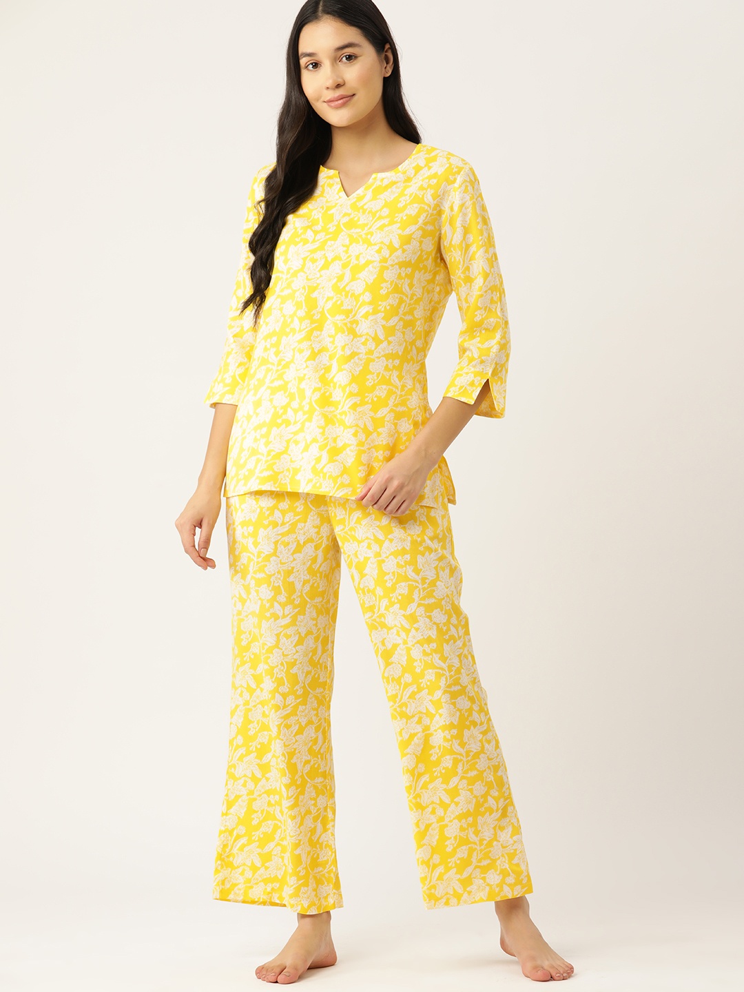 

ETC Floral Print Night Suit, Yellow