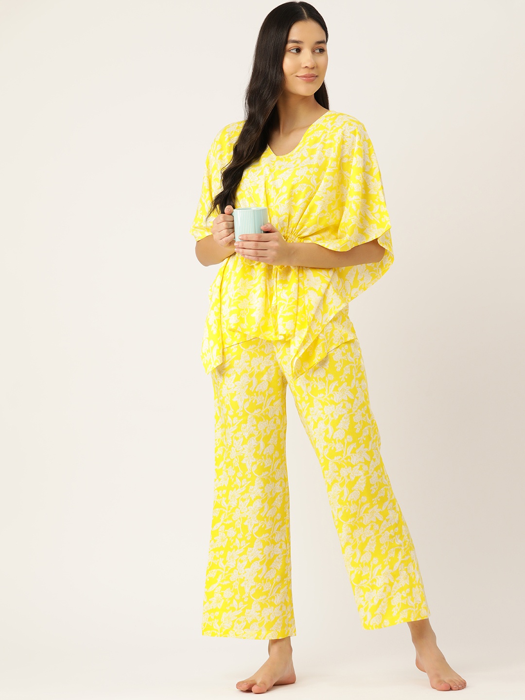 

ETC Floral Print Kaftan Night Suit, Yellow