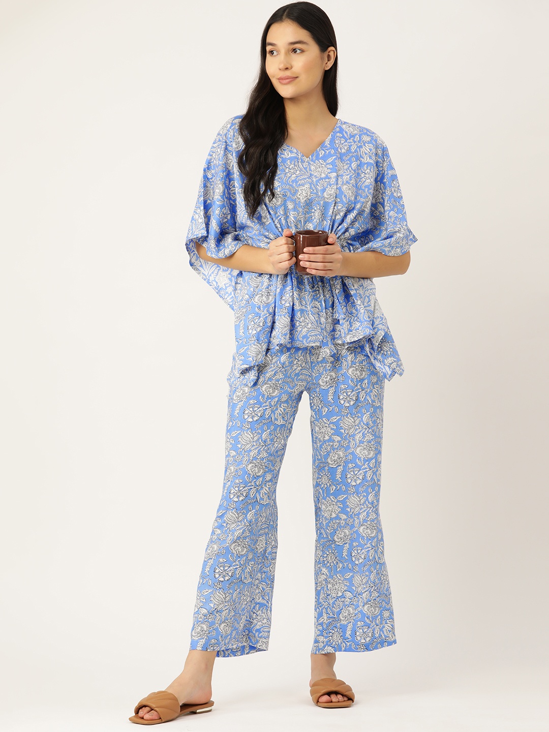 

ETC Floral Print Kaftan Night Suit, Blue