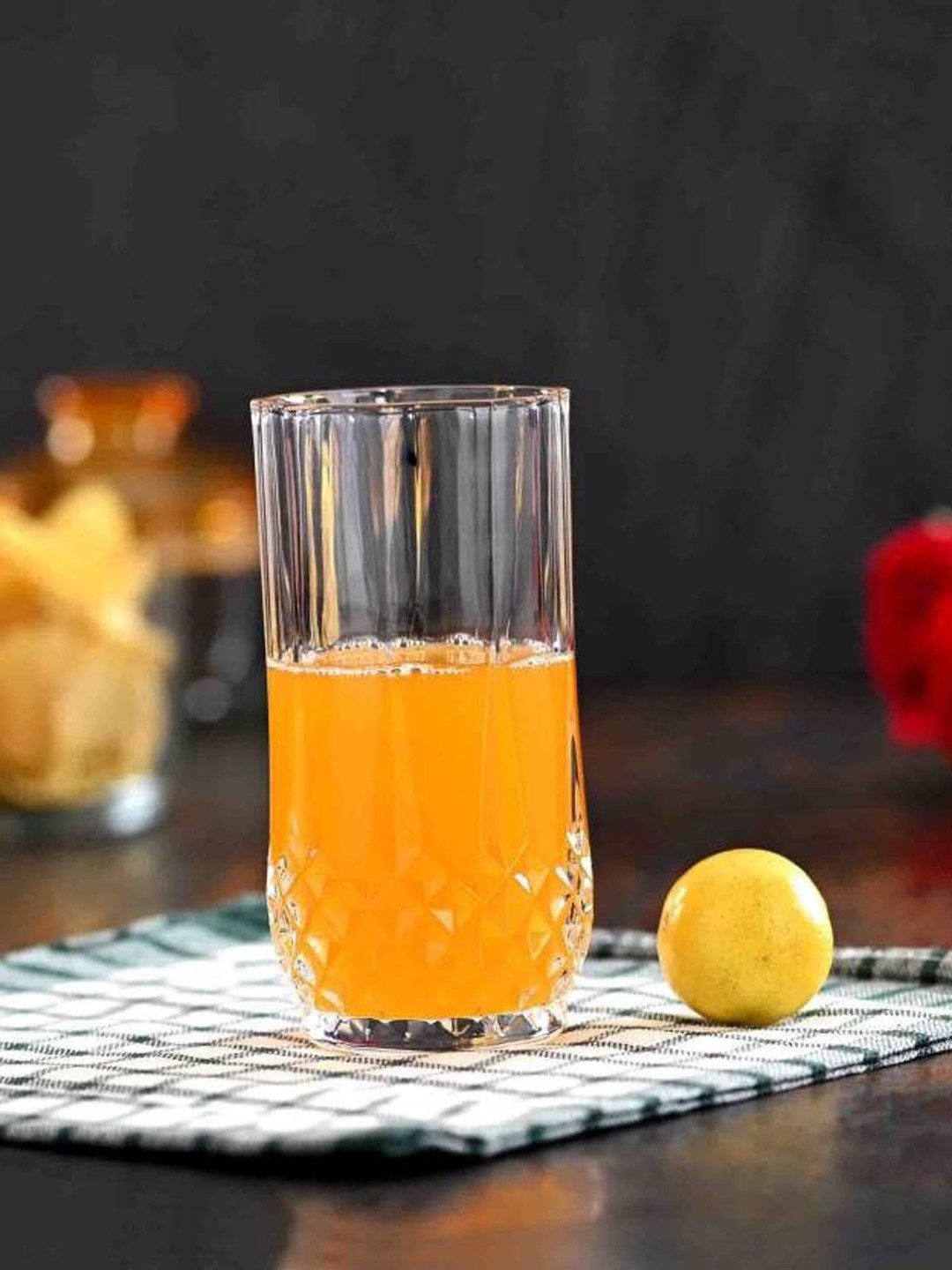 

1ST TIME Transparent 8Pcs Textured Glass Dishwasher Safe Water Glasses 200ml Each