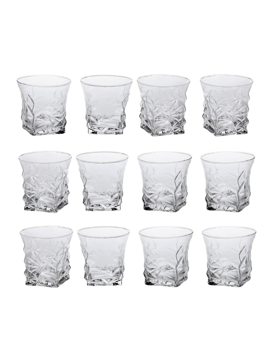 

1ST TIME Transparent 12 Pieces Textured Dishwasher Safe Whisky Glasses 250 ml Each