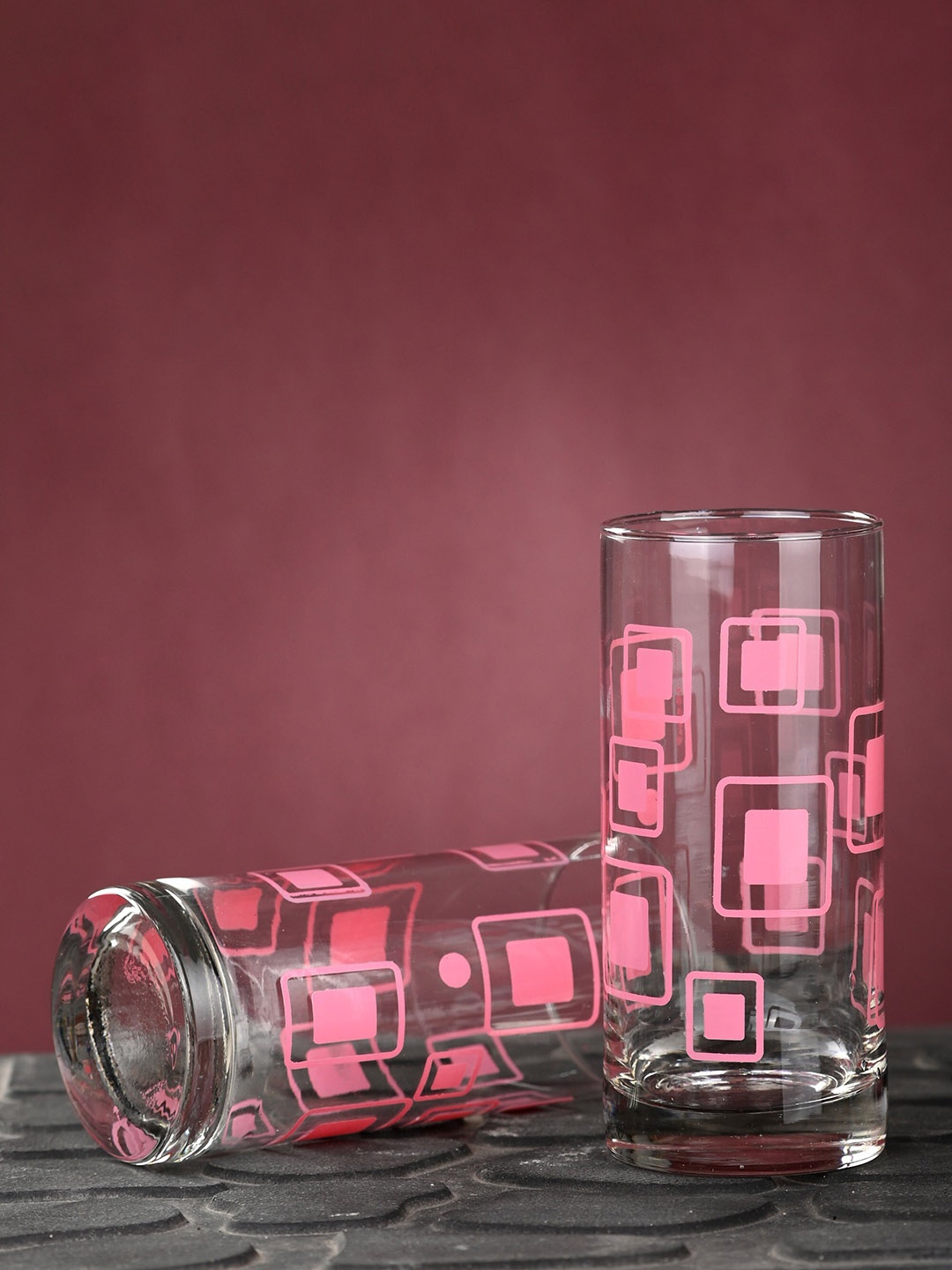 

1ST TIME Transparent & Pink 3 Pieces Printed Water Glass 300 ml Each