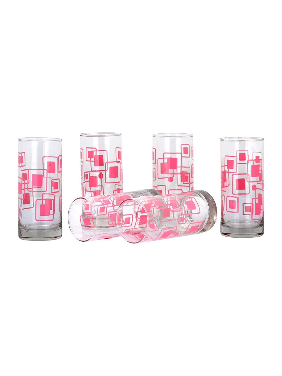 

1ST TIME 6 Pcs Transparent & Pink Printed Water Glasses 300 ml Each