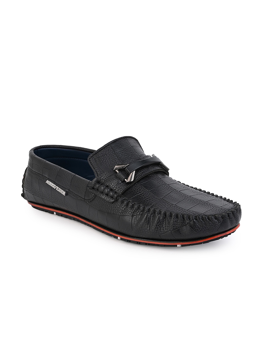 

Alberto Torresi Men Textured Buckle Detailed Lightweight Driving Shoes, Black