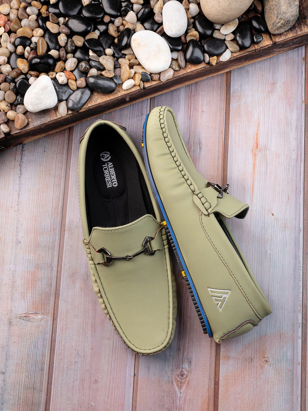 

Alberto Torresi Men Lightweight Anti Slip Horsebit Loafers, Green