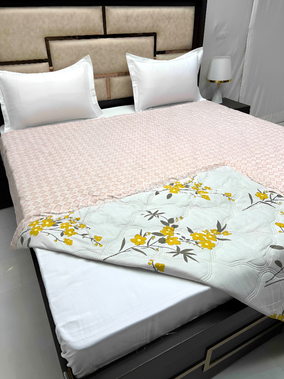 

Pure Decor Grey & Yellow Floral AC Room Double Bed Comforter