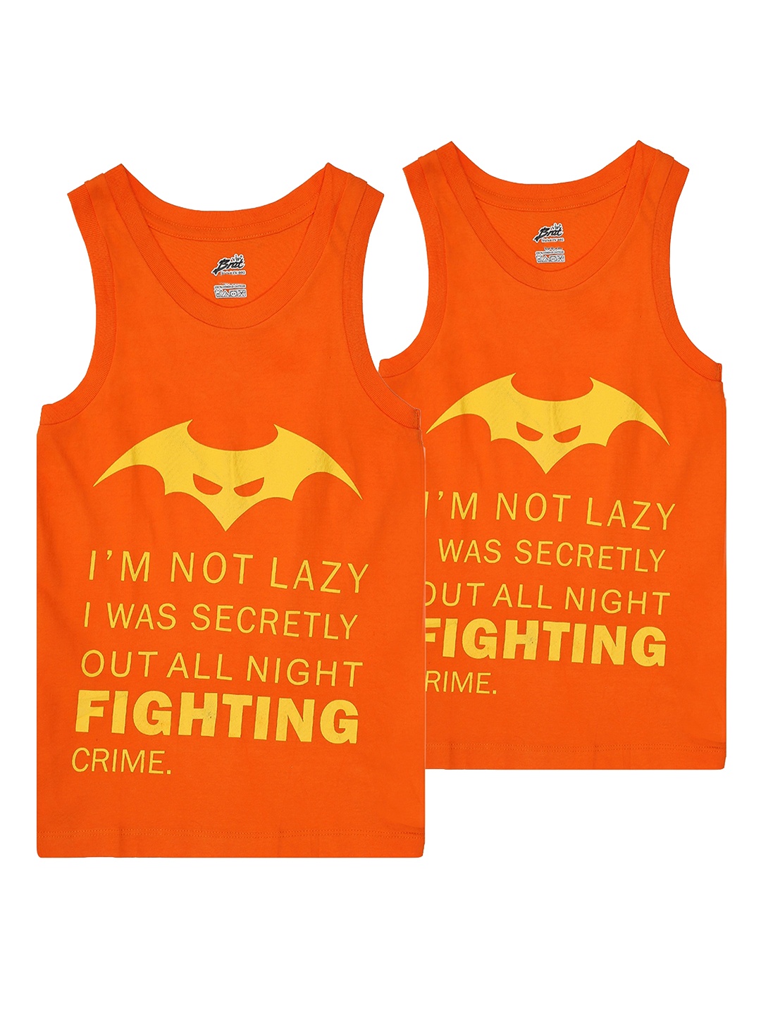

BRAT Boys Pack Of 2 Typography Printed Cotton Innerwear Vests, Orange
