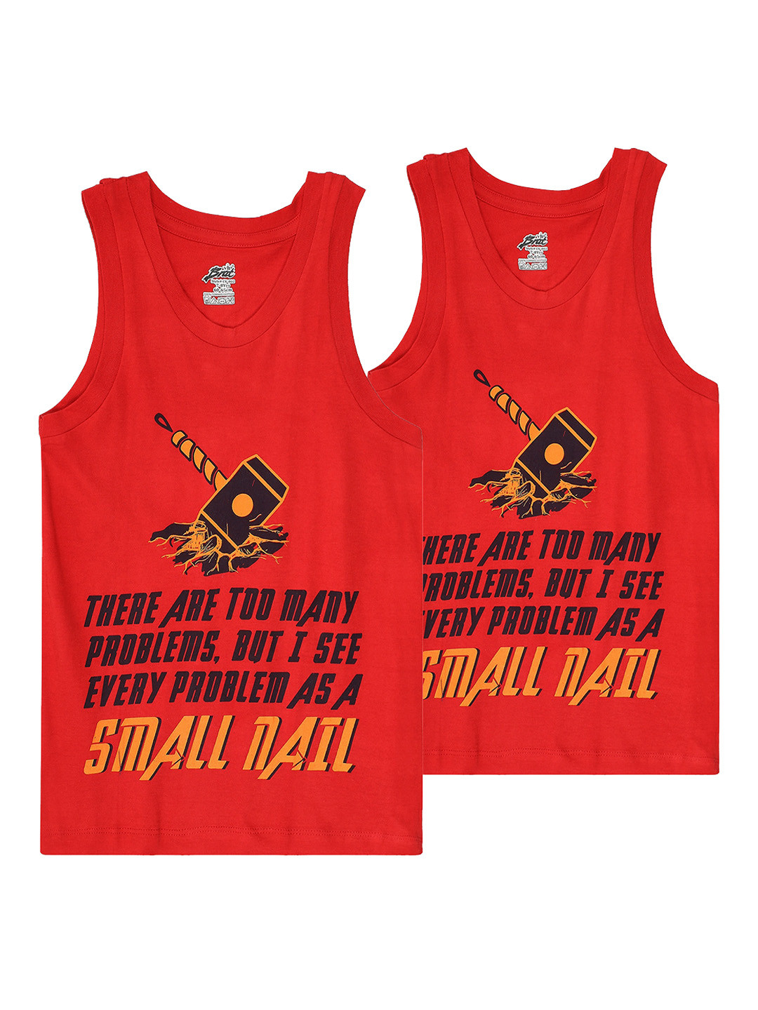 

BRAT Boys Pack Of 2 Typography Printed Cotton Innerwear Vests, Red