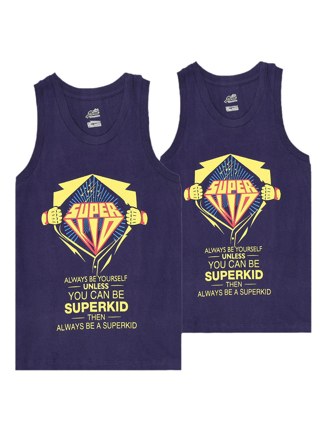 

BRAT Boys Pack Of 2 Typography Printed Cotton Innerwear Vests, Navy blue