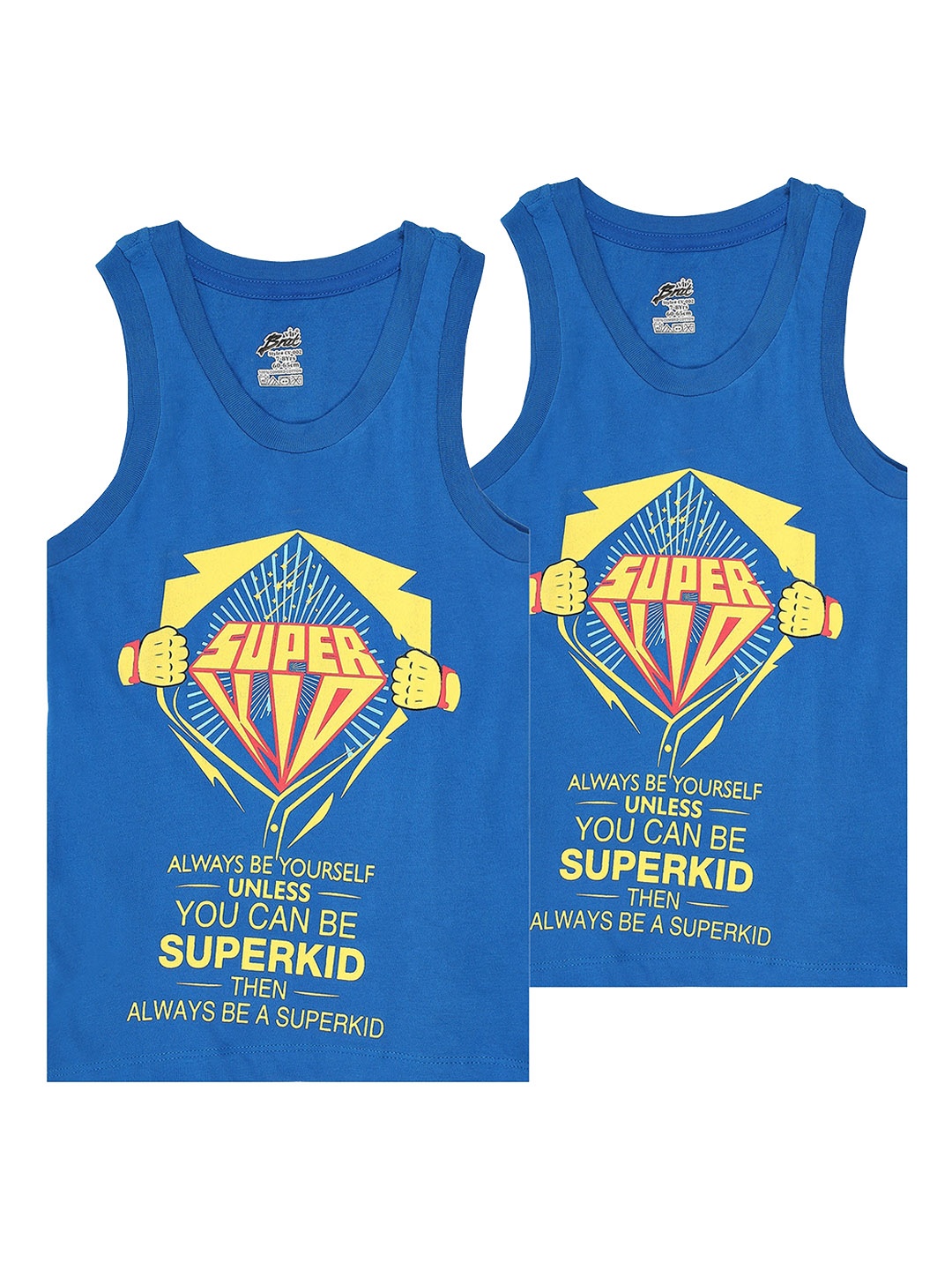 

BRAT Boys Pack Of 2 Typography Printed Cotton Innerwear Vests, Blue