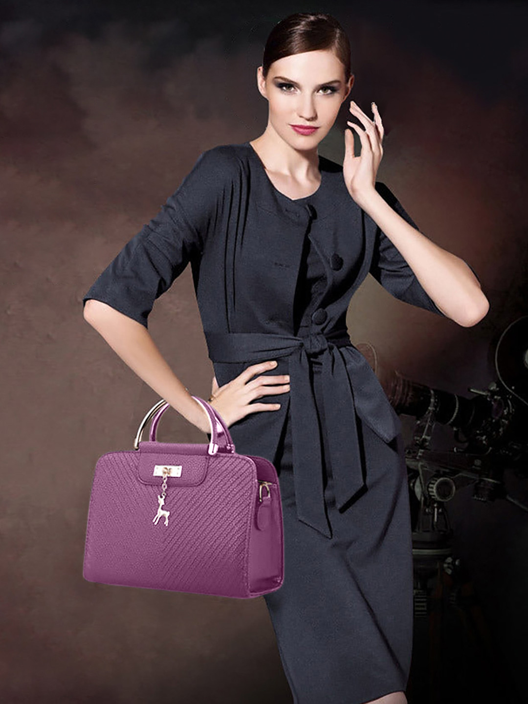 

SYGA Textured Leather Structured Handheld Bag, Purple