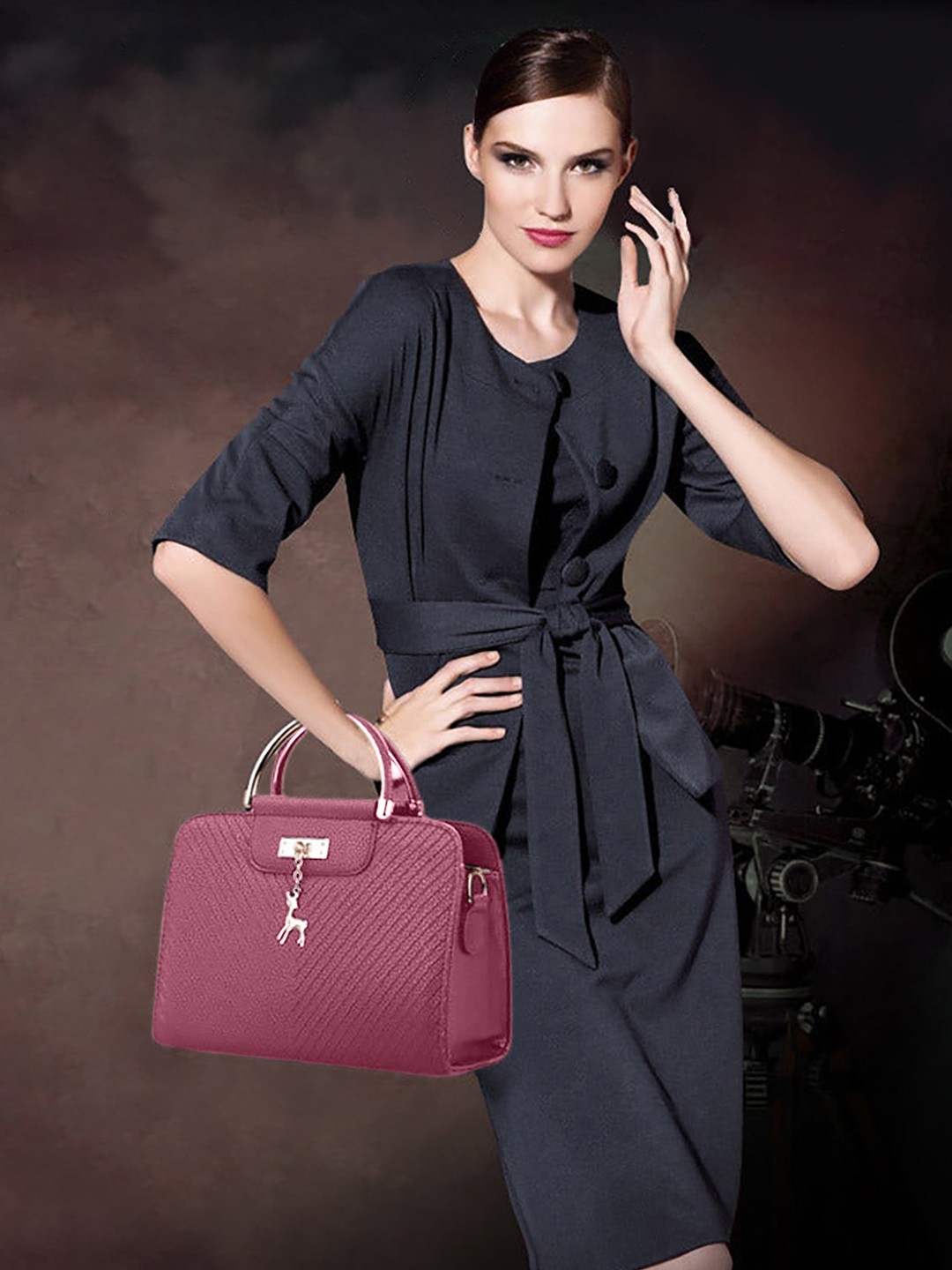 

SYGA Textured Leather Structured Handheld Bag, Red