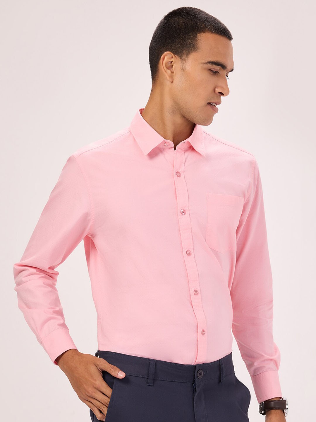 

Bombay High Comfort Spread Collar Curved Cotton Semiformal Shirt, Pink