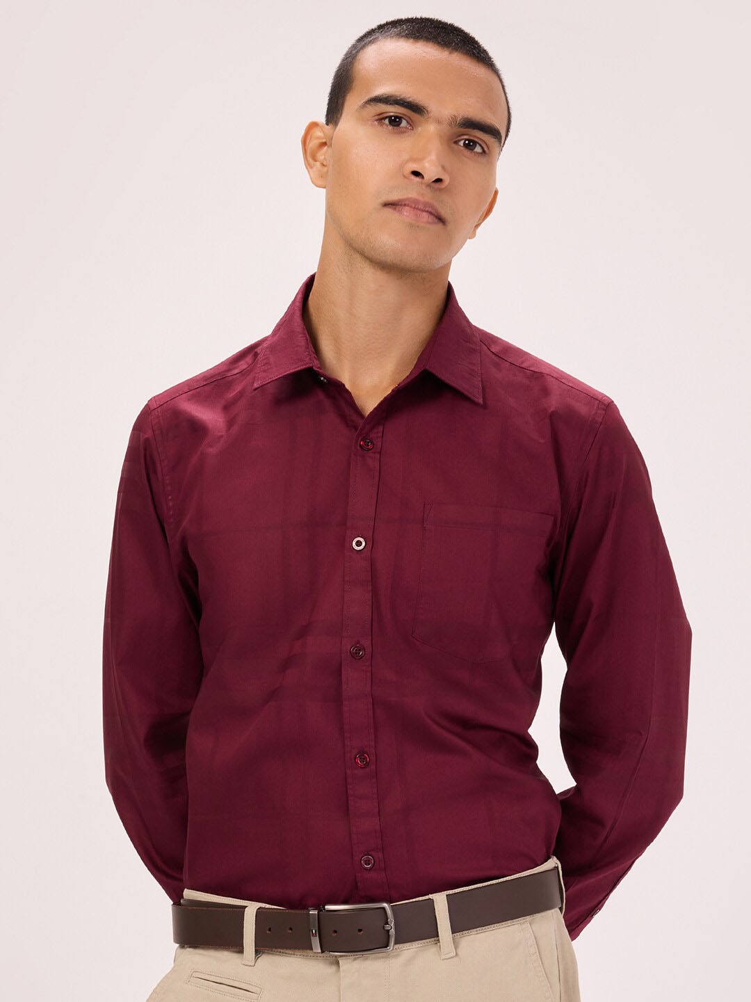 

Bombay High Comfort Spread Collar Long Sleeves Cotton Semiformal Shirt, Maroon
