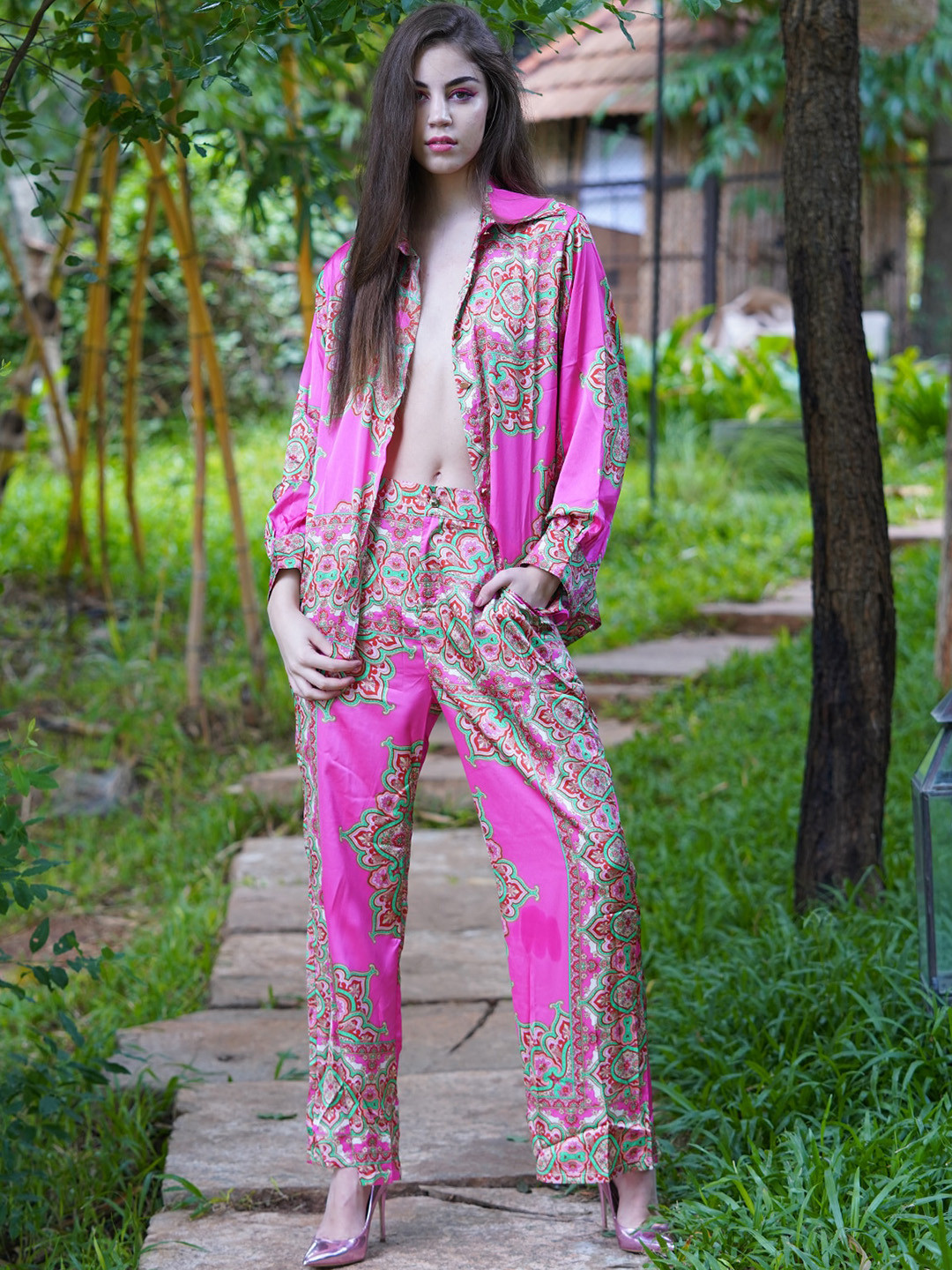 

ODETTE Printed Shirt & Trousers, Pink