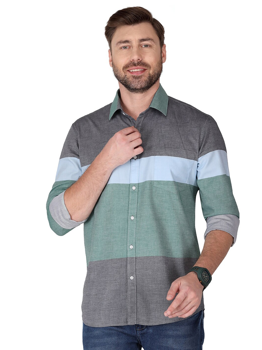 

Monterrey SF Spread Collar Long Sleeves Relaxed Regular Fit Cotton Casual Shirt, Green