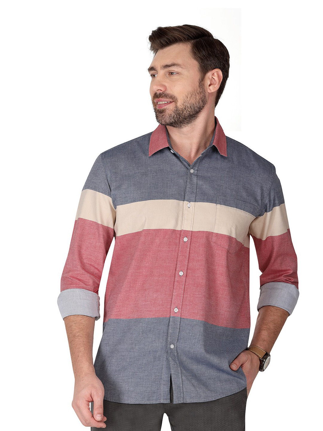 

Monterrey SF Spread Collar Long Sleeves Relaxed Regular Fit Cotton Casual Shirt, Multi