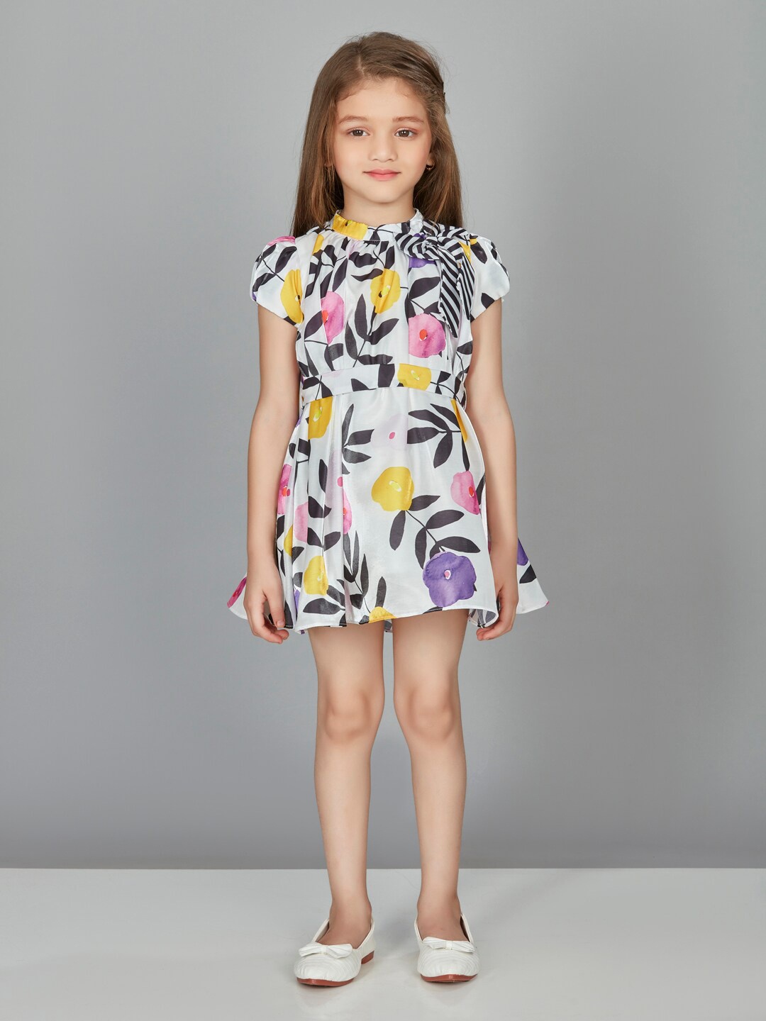 

Peppermint Round Neck Print Fit & Flare Dress, White