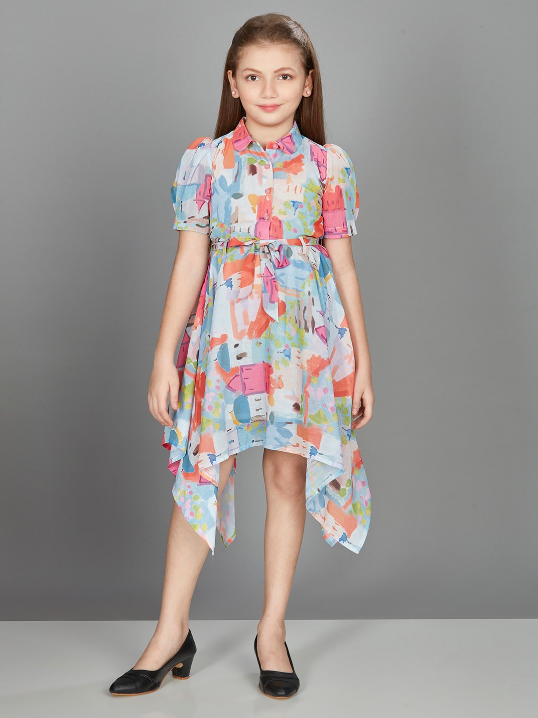 

Peppermint Girls Floral Printed Chiffon A-Line Dress, White