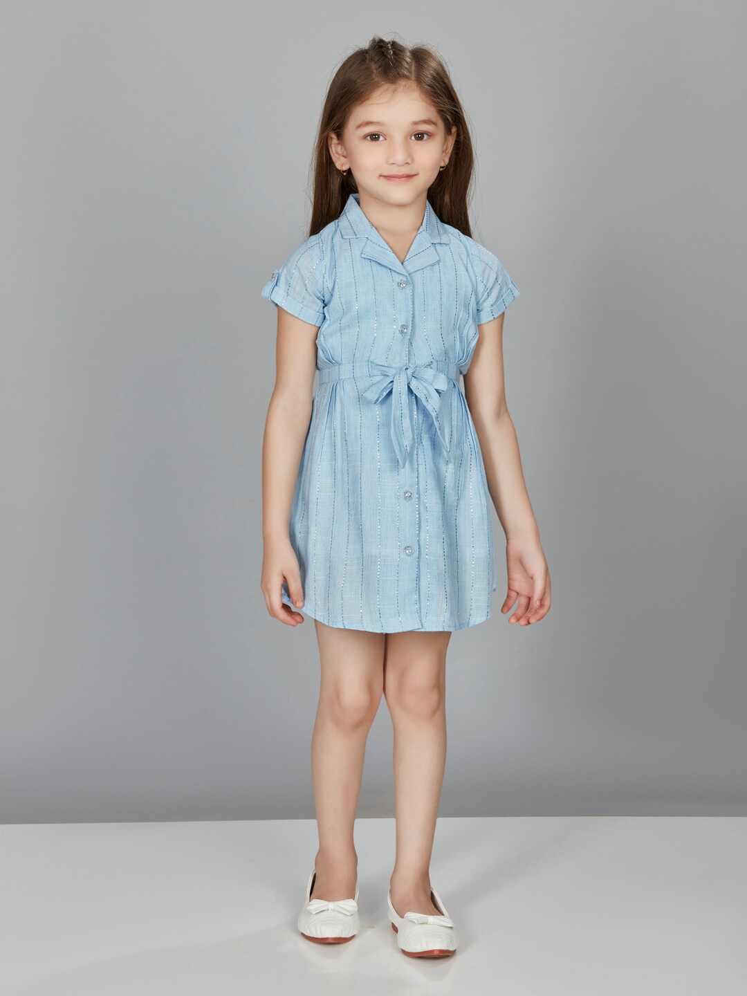 

Peppermint Shirt Collar Short Sleeves Shirt Dress, Blue