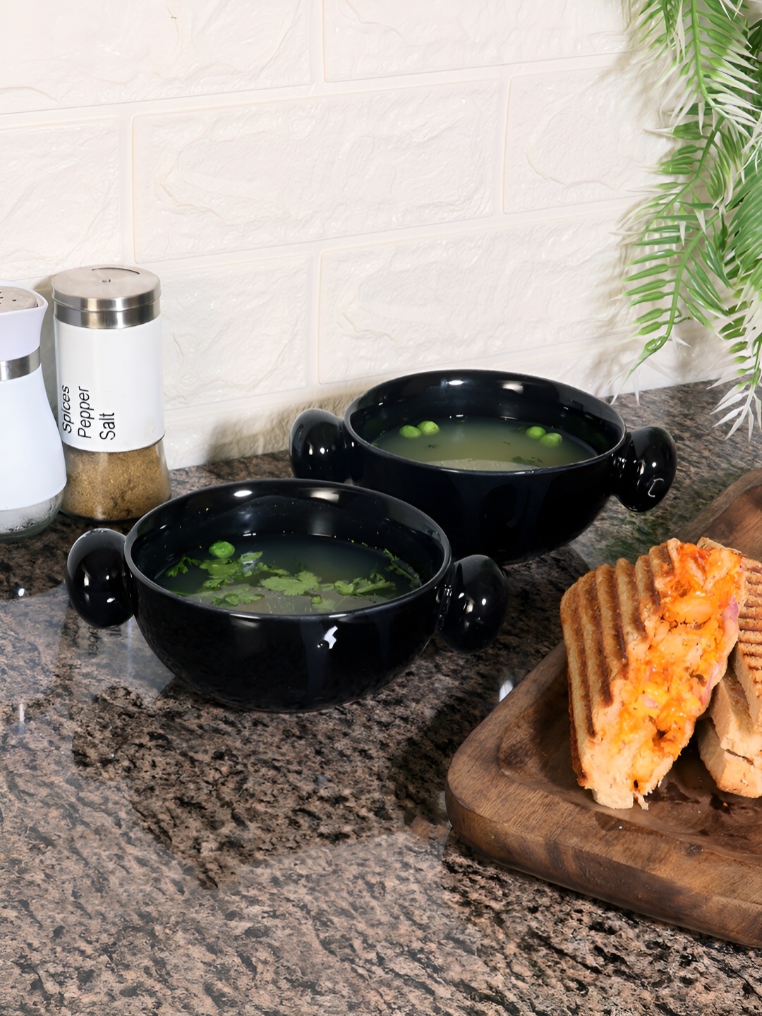 

Aura Black & 6 Pieces Handcrafted and Hand Painted Ceramic Glossy Bowls