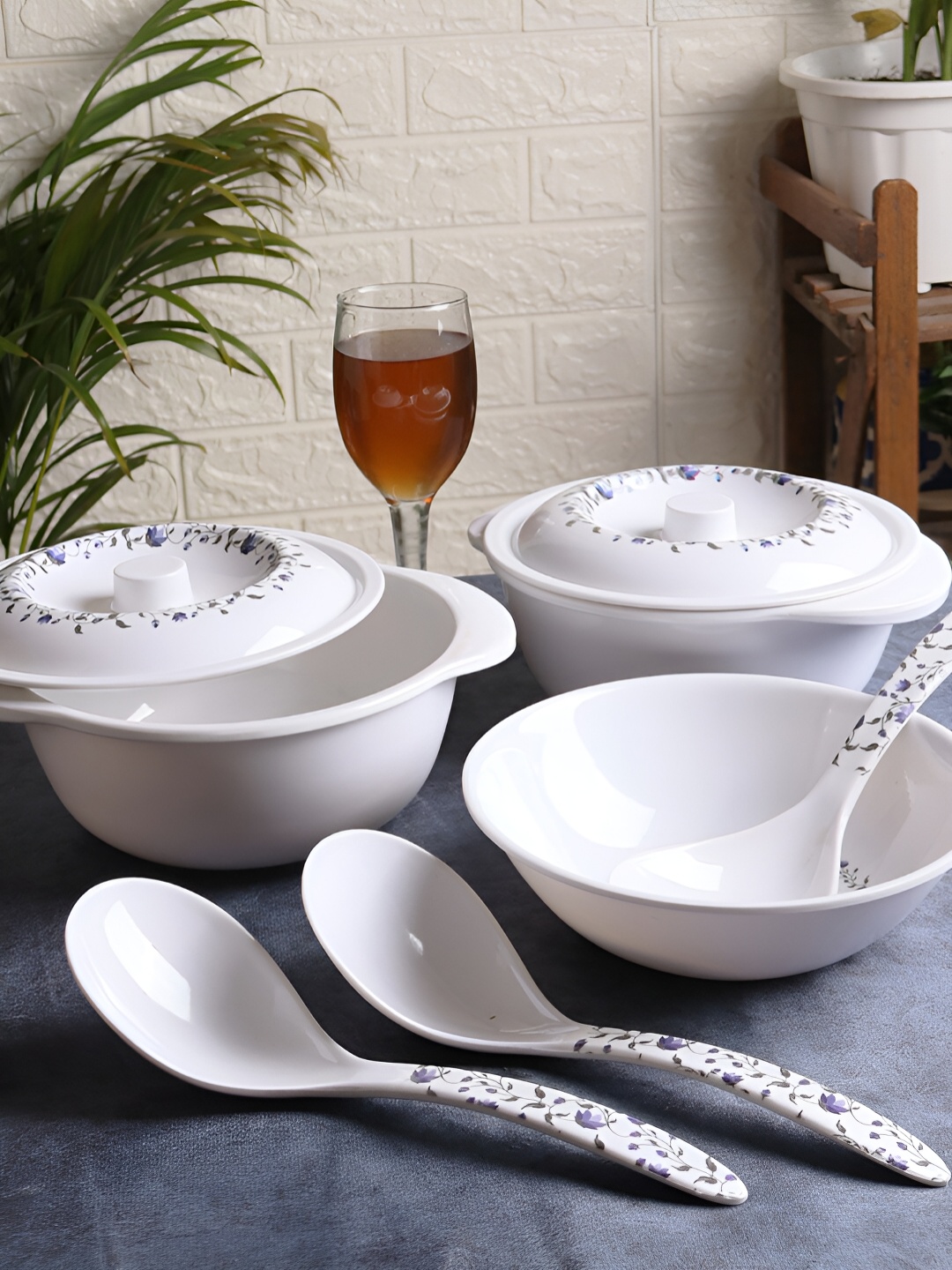 

Aura White & 3 Pieces Printed Melamine Glossy Bowls