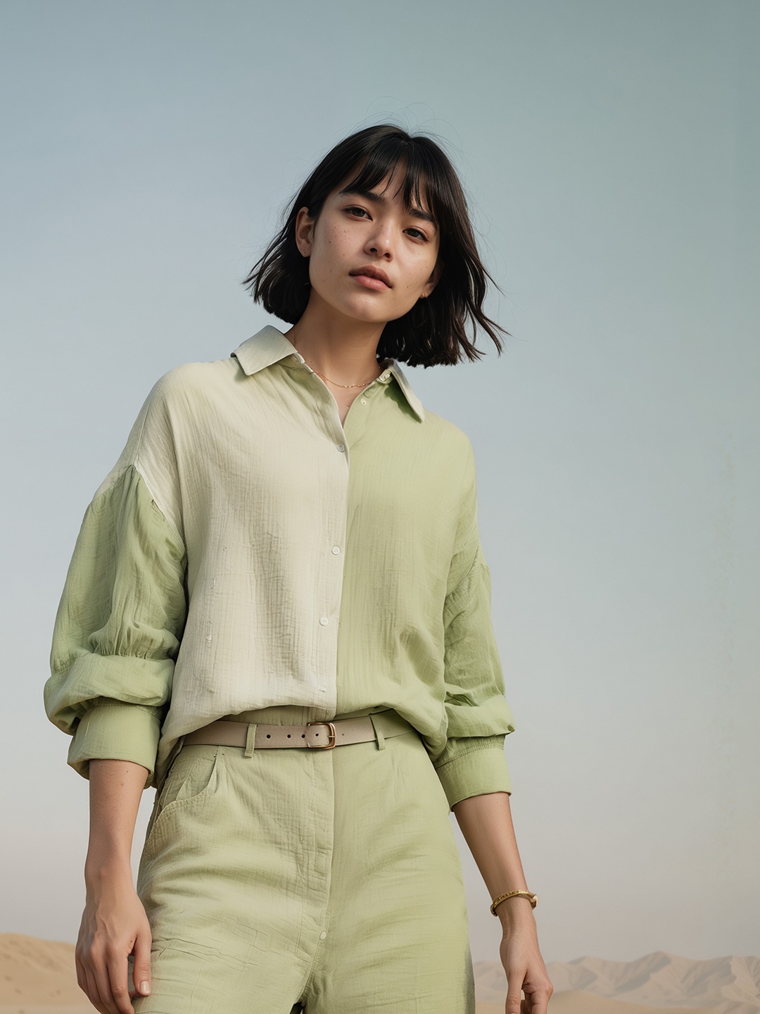 

H&M Pure Cotton Dual Tone Full Sleeve Shirt, Green
