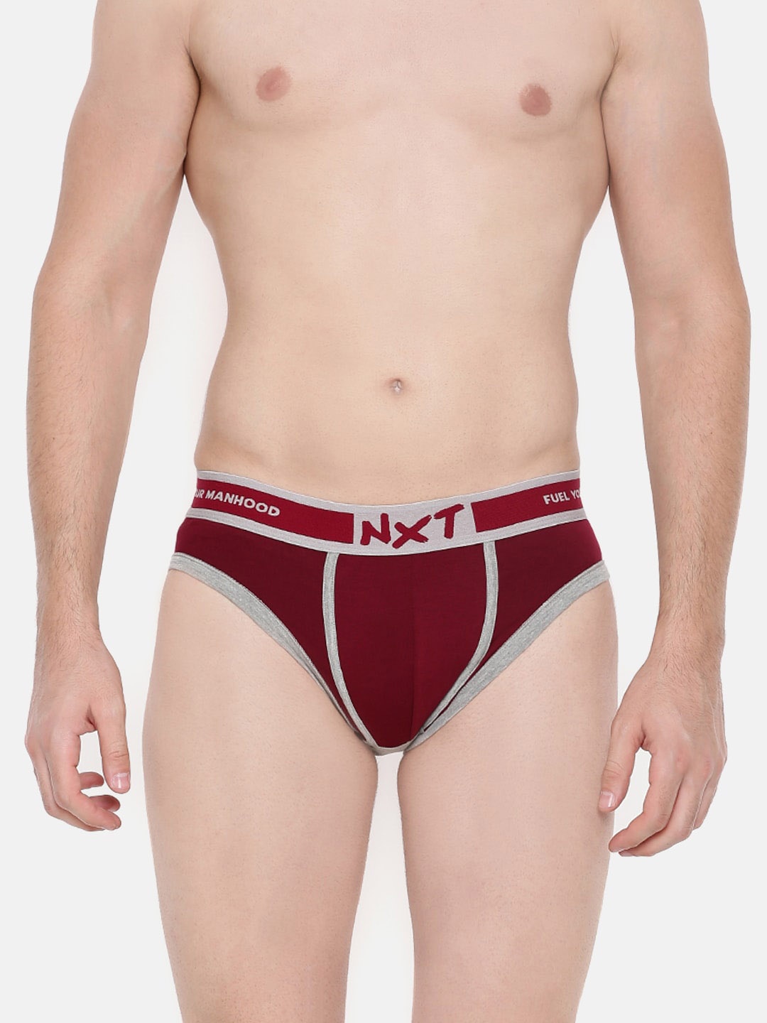 

Force NXT Men Cotton Mid-Rise Four Way Stretch Basic Briefs MNFL-57-COL 5-PO1, Red