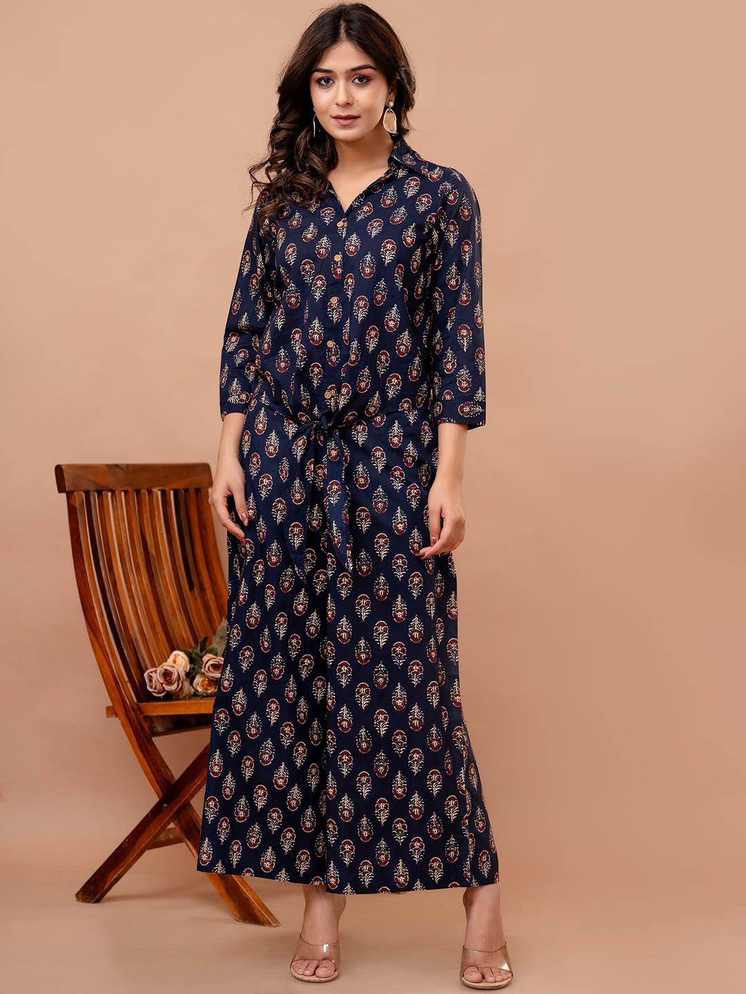 

SUUT Clothing Ethnic Motifs Printed Angrakha Straight Gotta Patti Kurti with Palazzos, Blue