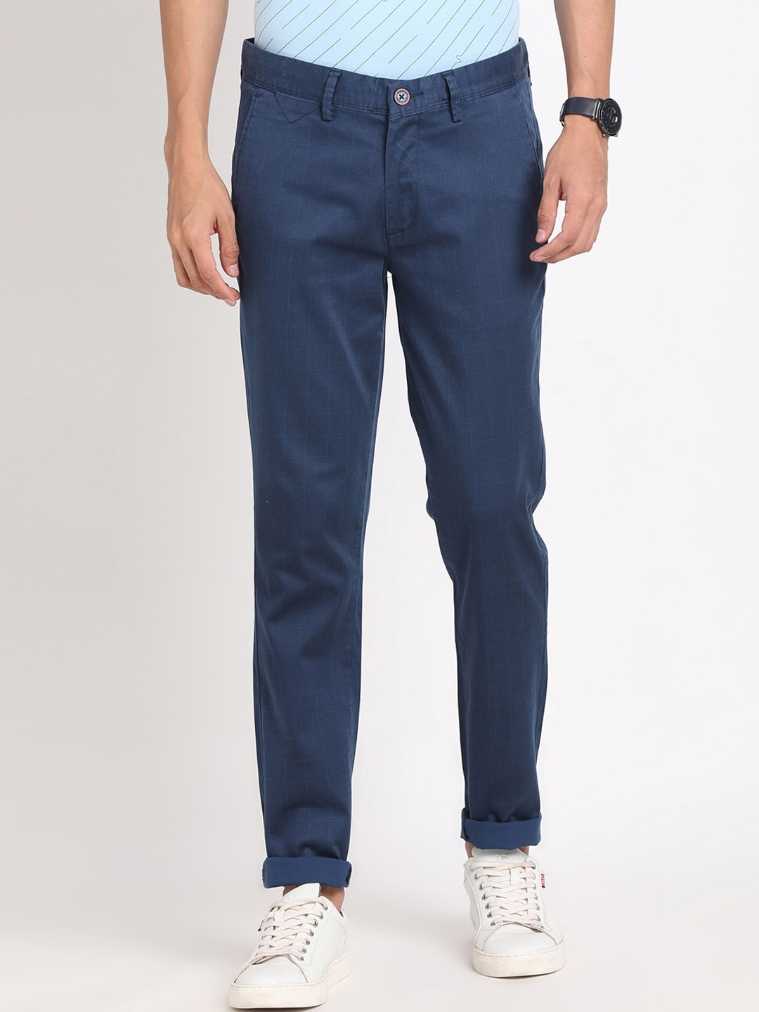

Turtle Men Smart Tapered Fit Cotton Stretch Mid-Rise Chinos Trousers, Blue
