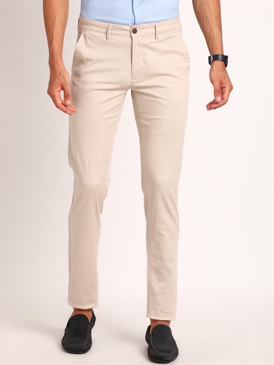 

Turtle Men Smart Tapered Fit Mid-Rise Chinos Trousers, Beige