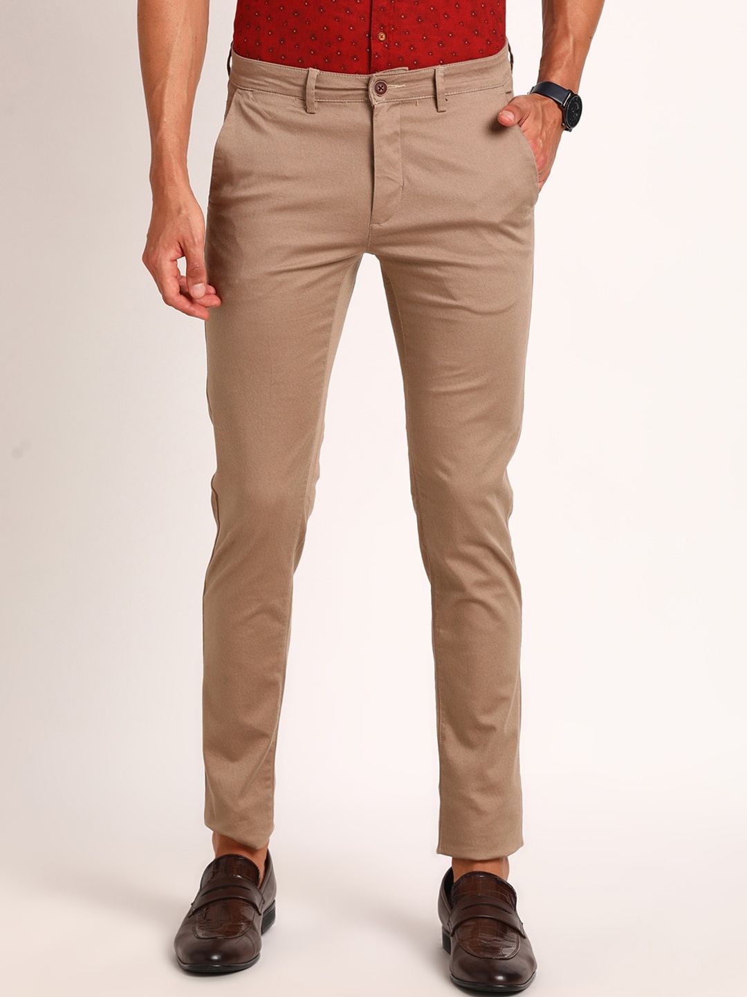 

Turtle Men Mid-Rise Cotton Smart Tapered Fit Trouser, Beige