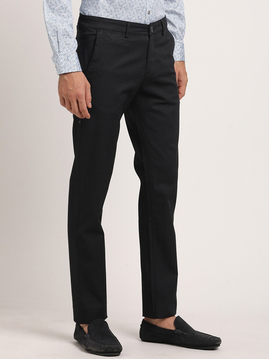 

Turtle Men Smart Skinny Fit Cotton Stretch Mid-Rise Trousers, Black