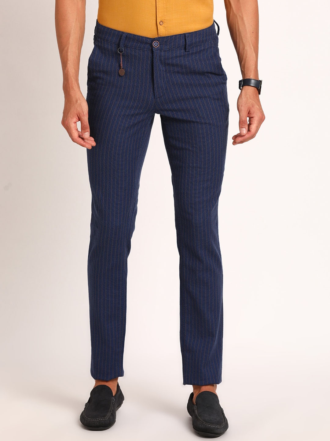 

Turtle Men Striped Smart Tapered Fit Trouser, Blue