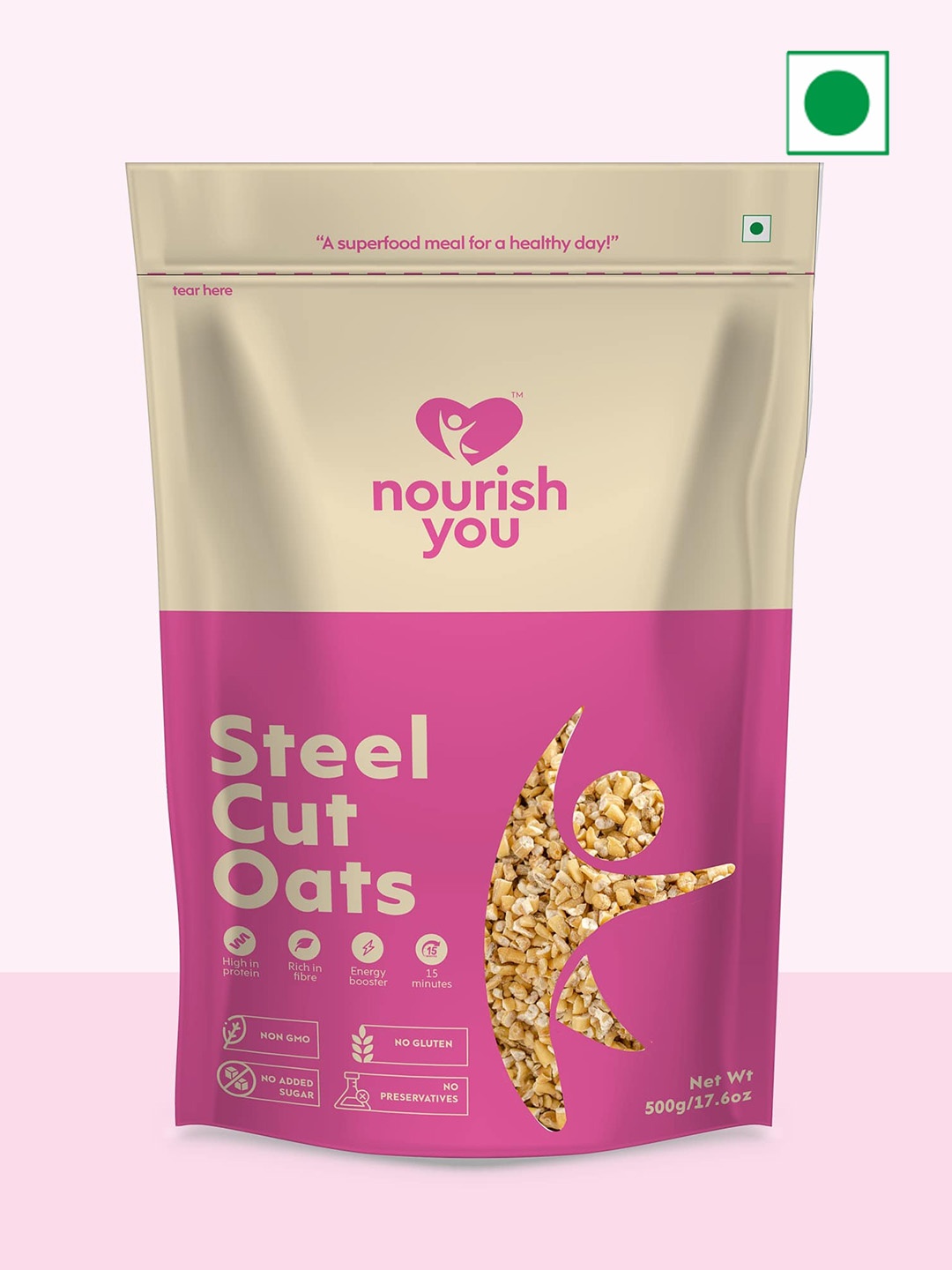 

Nourish You Organic Steel Cut Oats - Breakfast Cereal ( 500 gm ), Pink