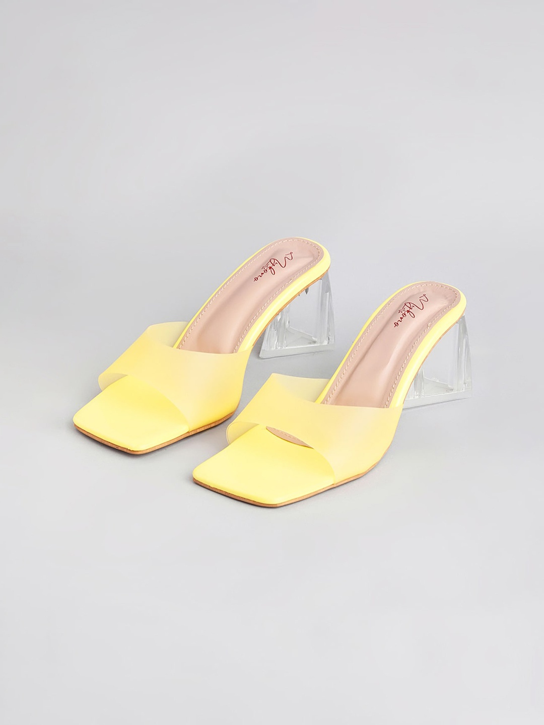

Mykono Open Toe Block Heels, Yellow