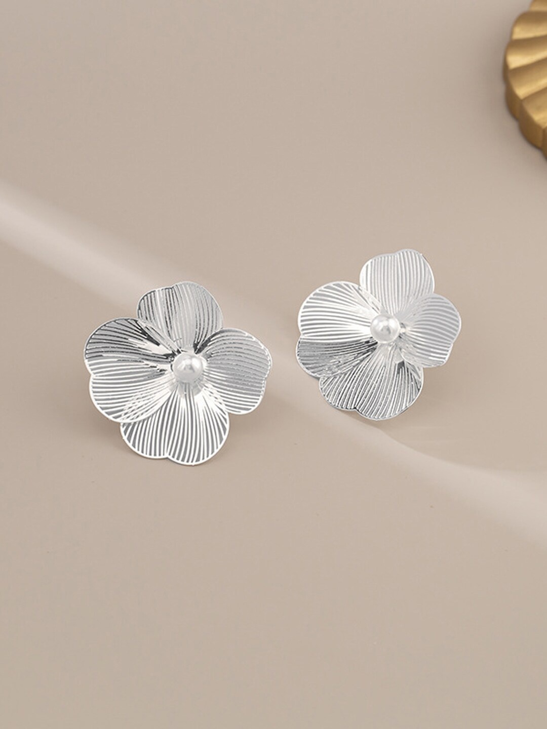 

Krelin Silver-Plated Beaded Floral Studs Earrings
