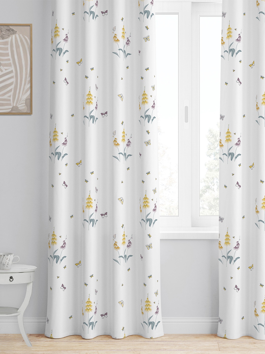 

Tranquebar Home Yellow & White 2 Pieces Printed Room Darkening Cotton Door Curtains