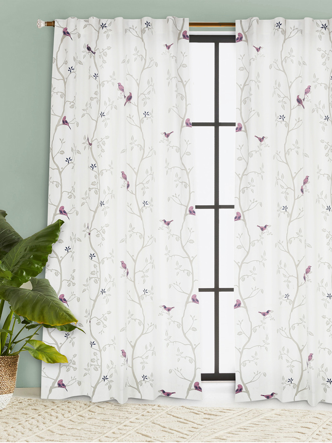 

Tranquebar Home Pink & White 2 Pieces Printed Room Darkening Cotton Door Curtains