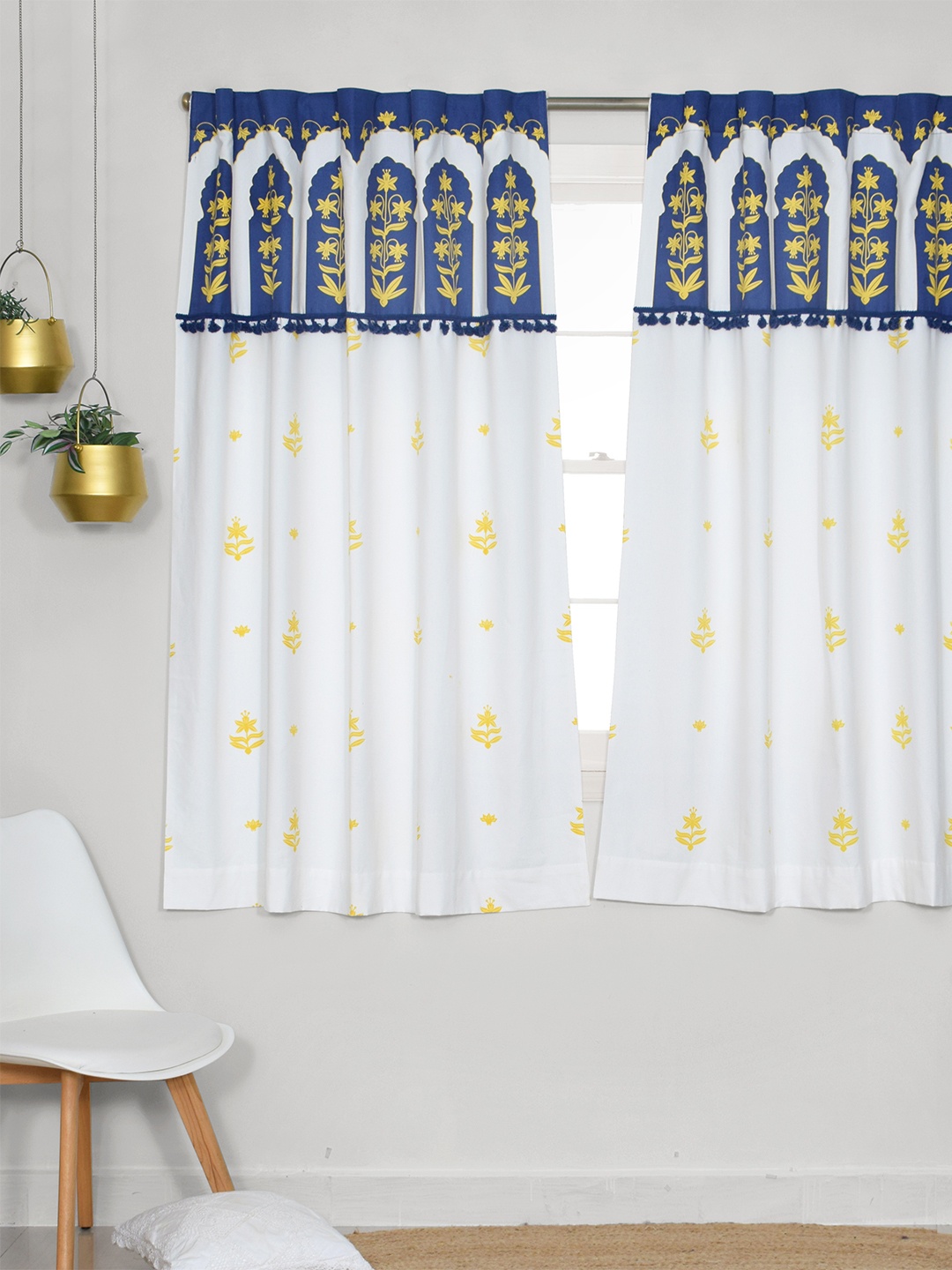 

Tranquebar Home Blue & White 2 Pieces Printed Room Darkening Cotton Window Curtains