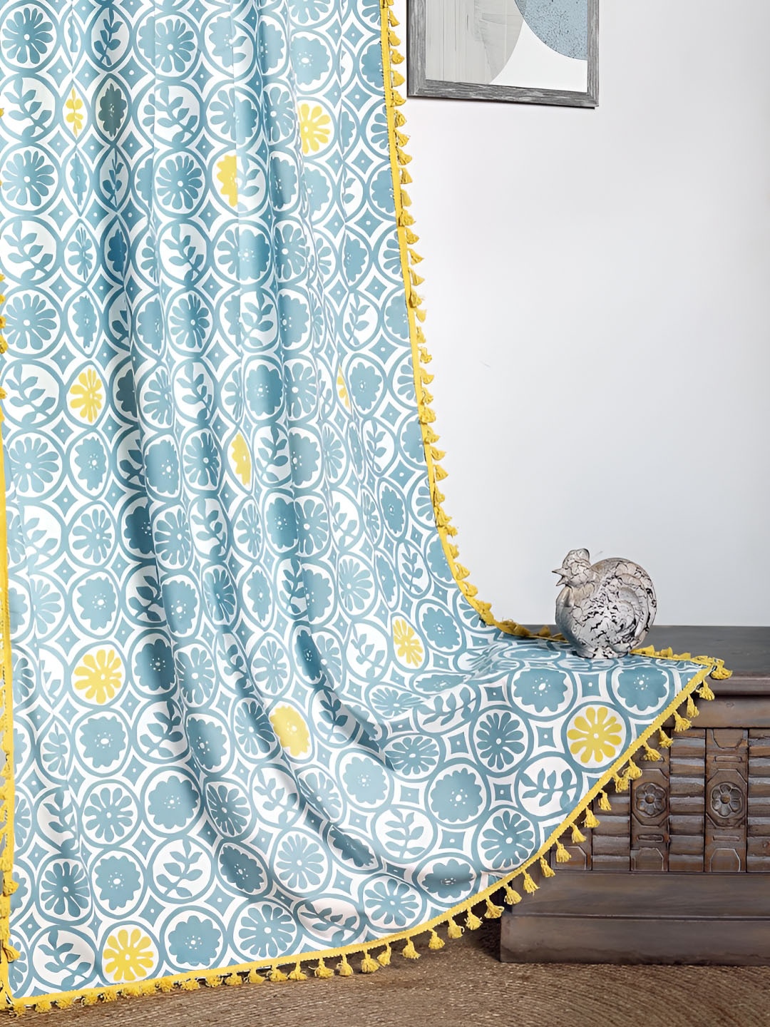 

Tranquebar Home Blue & White Floral Room Darkening Window Curtain