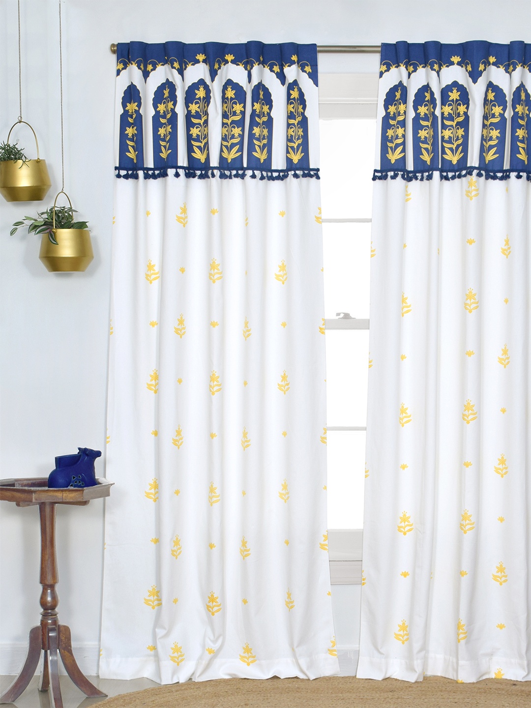 

Tranquebar Home Blue & White 2 Pieces Printed Room Darkening Cotton Door Curtains