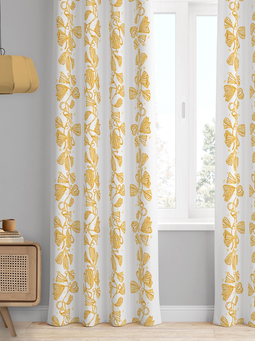 

Tranquebar Home Yellow & White 2 Pieces Printed Room Darkening Cotton Door Curtains