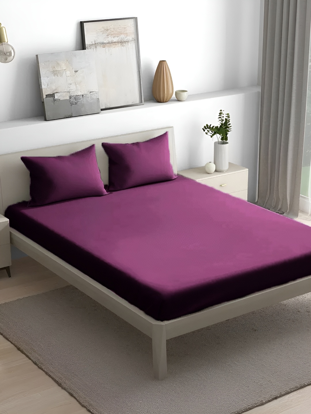 

House of Owlet Magenta Cotton 300 TC King Bedsheet with 2 Pillow Covers